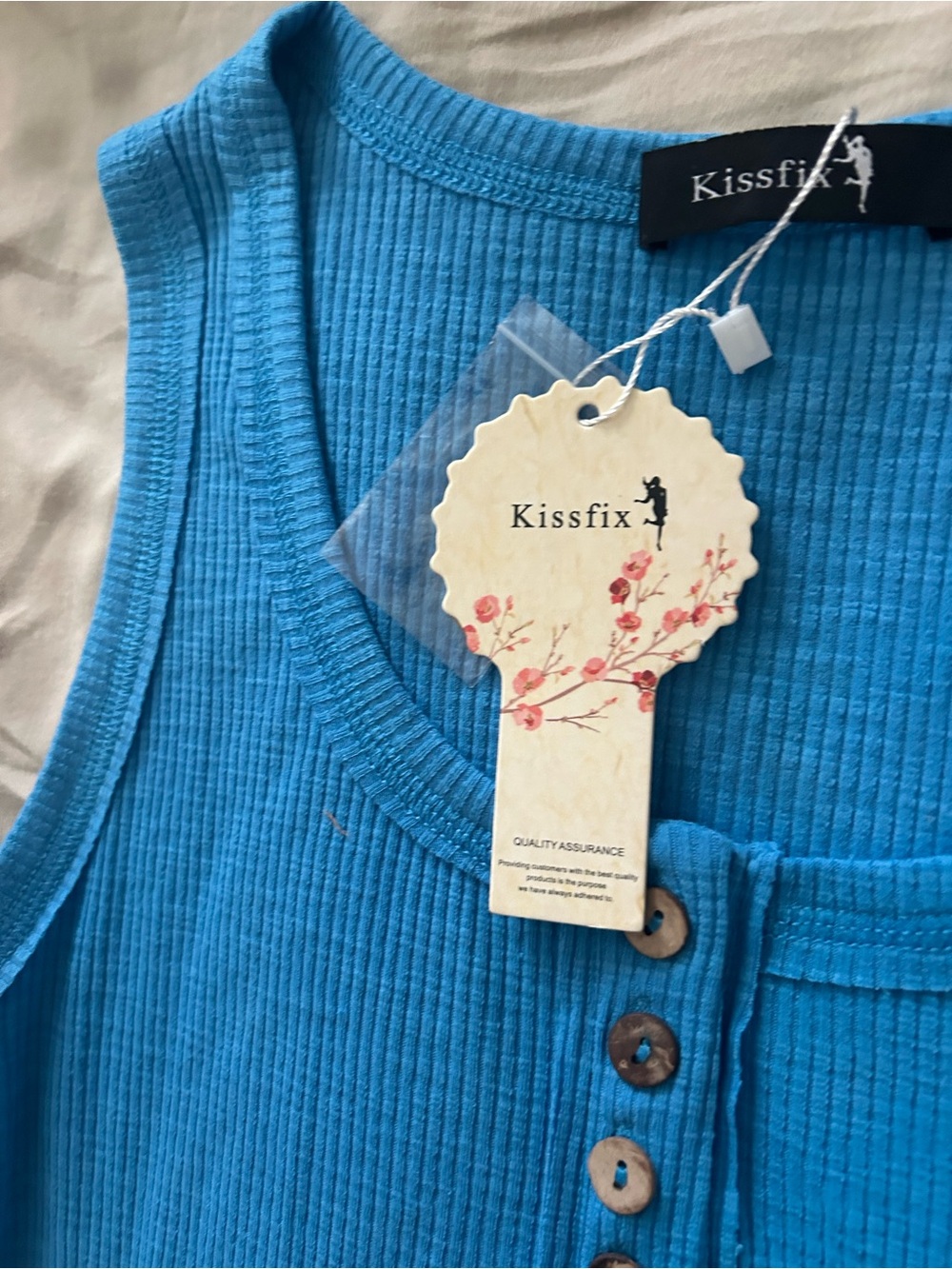 Kissfix Blue Ribbed Button Tank